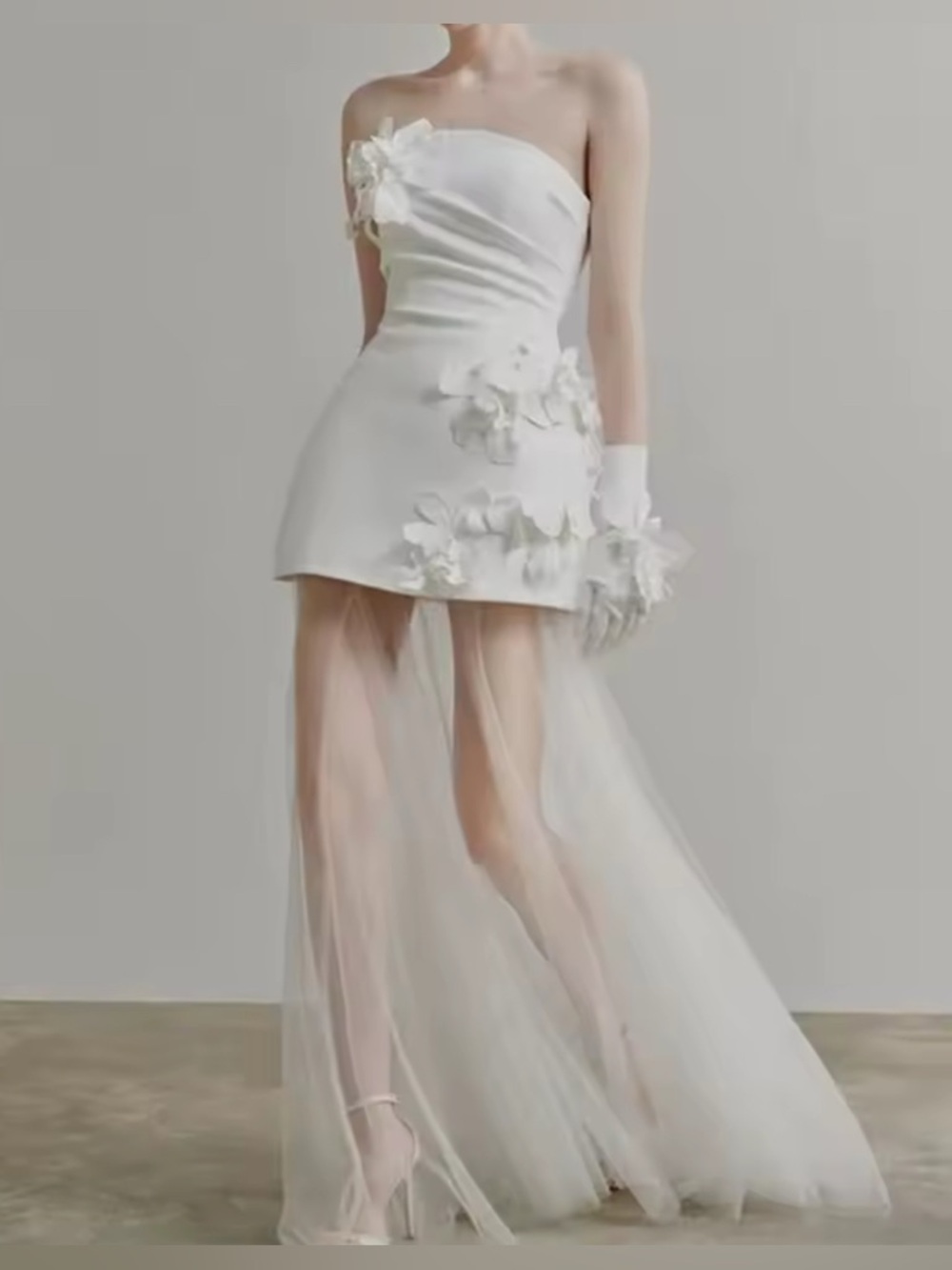 NEW $325 Roma Romantic Ivory Bridal Party Mini with Tulle Train